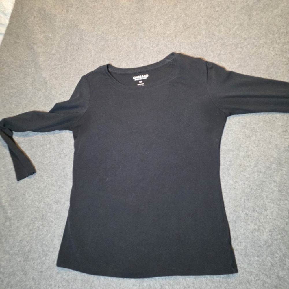 JONES & CO Women's Black Knit Crew Neck Long Sleeve T-Shirt S/P #79